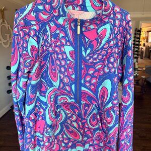 VEUC Lilly Pulitzer Skipper Popover Resort 2014 Reel Me In Blue Pink Sun LARGE